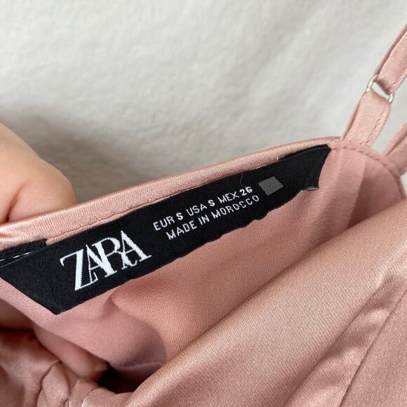 ZARA Ruched Tulle Corset Dress Beige Pink Size Small Satin Balletcore Sexy - Picture 5 of 11